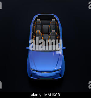 Vorderansicht des Cutaway blau selbst fahren Elektrisch SUV Auto auf schwarzen Hintergrund. 3D-Bild. Stockfoto