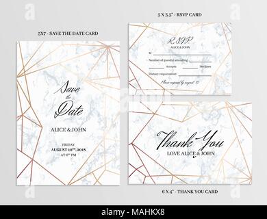 Hochzeit eingestellt. Karten Vorlage der geometrischen Design Stock Vektor