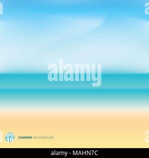 Saison Sommer Landschaft verschwommenen Hintergrund mit Strand, Meer. Himmel und Wolken. Vector Illustration Stock Vektor
