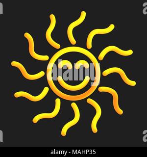 Sun mit flexiblen Strahlen im 3D-Stil. Vector Illustration der gelben Sonne mit flüssigem Wirkung von Gradienten Farbe im volumetrischen Stil. Isoliertes Objekt mit s Stock Vektor