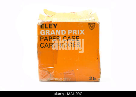 Eley Grand Prix Papier bei 12-Bohrung Verpackung der Druckpatrone. Großbritannien Stockfoto