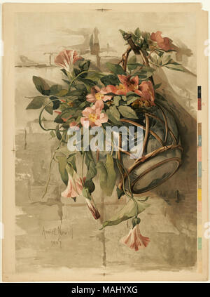 Dateiname: 07 11 001044 Titel: Rosa Blüten in hängenden Vase Creator/Contributor: Nowell, Annie C. (Künstler); L.Prang & Co (Publisher) Datum der Ausgabe: 1861-1897 (ca.), physische Beschreibung Hinweis: Genre: Chromolithographs; Noch leben druckt Hinweise: Titel von Cataloger'. Ort: Boston Public Library, auf 2011-08-05: Kamera: Sinar AG Sinarback 54 FW, Sinar m Stockfoto