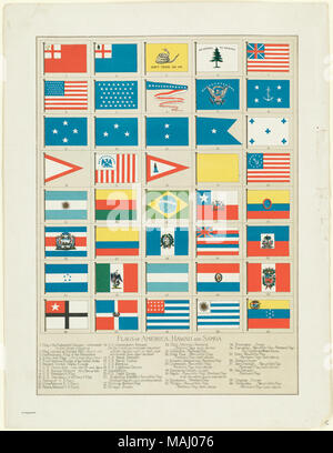 Dateiname: 07 11 001241 Titel: Fahnen von Amerika, Hawaii und Samoa Creator/Contributor: L. Prang & Co (Publisher) Datum der Ausgabe: 1861-1897 (ca.), physische Beschreibung Hinweis: Genre: Chromolithographs; Anzeigen Ort: Boston Public Library, auf 2011-08-04: Kamera: Sinar AG Sinarback 54 FW, Sinar m Stockfoto