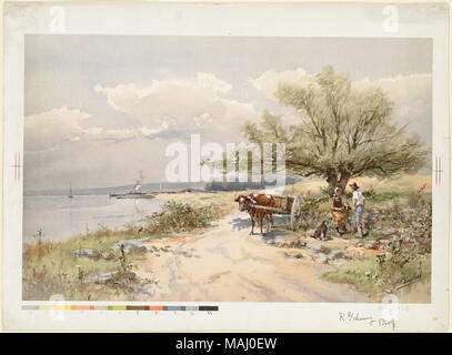 Dateiname: 07 11 001434 Titel: Weg von Wasser mit Ochsenkarren und zwei Zahlen Creator/Contributor: Englisch, Frank F., 1854-1922 (Künstler); L.Prang & Co (Publisher) Datum der Ausgabe: 1861-1897 (ca.), physische Beschreibung Hinweis: Proof Print Genre: Chromolithographs; Landschaft Drucke; Nachweise Anmerkungen: Titel von Cataloger'. Ort: Boston Public Library, auf 2011-08-03: Kamera: Sinar AG Sinarback 54 FW, Sinar m Stockfoto