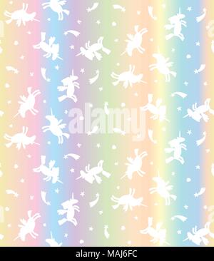 Vektor nahtlose Muster der weißen Einhörner auf Pastell rainbow Hintergrund. Cartoon Einhorn Textur Stock Vektor
