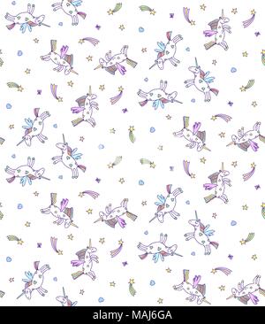 Vektor nahtlose Muster von Pastell Einhörner auf weißem Hintergrund. Cartoon Einhorn Textur Stock Vektor