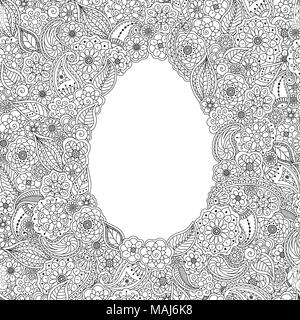 Vektor nahtlose doodle Hintergrund. Ostern Einladungskarte in Ei form. Florale Färbung Seite Buch Stock Vektor