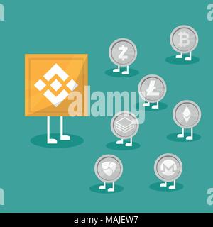 Blockchain binance - Cryptocurrency exchange Technologie. Vector Illustration im flachen Design Stil. Business Konzept Stock Vektor