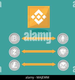 Blockchain binance - Cryptocurrency exchange Technologie. Vector Illustration im flachen Design Stil. Business Konzept Stock Vektor