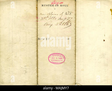 Listet die Namen, Dienstgrade, Alter, und Hinweise zu Anmeldung für Offiziere in der Firma A. Titel: Muster - in der Rolle von Offizieren in der 38th Illinois Infanterie, 3. August 1863. 3. August 1863. Wells, Charles H., Ca. 1841-1927 Stockfoto