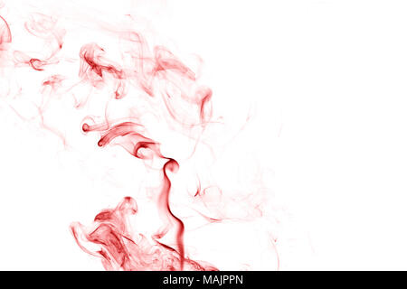 Red Smoke auf einem weißen Hintergrund, abstrakt rot Rauch wirbelt auf weißem Hintergrund, Feuer Rauch, rote Tinte, Bewegung der roten Rauch Stockfoto