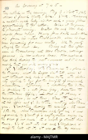 Beschreibt einen Abend mit der Edwards Familie verbracht. Titel: Thomas Butler Gunn Tagebücher: Band 21, Seite 65, 14. November 1862. 14. November 1862. Gunn, Thomas Butler, 1826-1903 Stockfoto