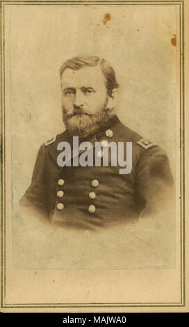 Büste Porträt eines Mannes in Uniform. Bin wird General U. S. Grant, 1863" (handschriftlich unter Bild auf Album Seite) Titel: Ulysses S. Grant, Major General (Union). . 1863. E. und HT Anthony, New York Stockfoto