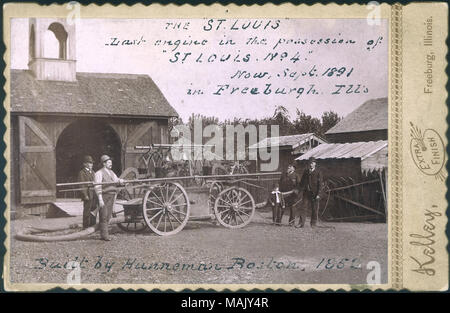 Titel: 'St. Louis'. Letzte Motor in den Besitz von St. Louis Fire Company Nr. 4. In Freeburg, IL, Sept. 1891. Motor durch Hunneman, Boston, erbaut 1852. . 1891. Kelley. Freeburg, IL Stockfoto