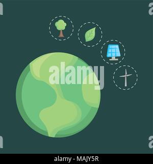 Erde - Planet und Ökologie Symbole Um auf grünem Hintergrund, farbenfrohen Design. Vector Illustration Stock Vektor