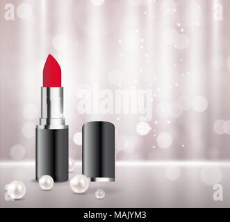 Design Kosmetik Produkt Lippenstift Vorlage für Inserate oder Zeitschrift Hintergrund. Realistische 3D-Vektor Iillustration Stock Vektor