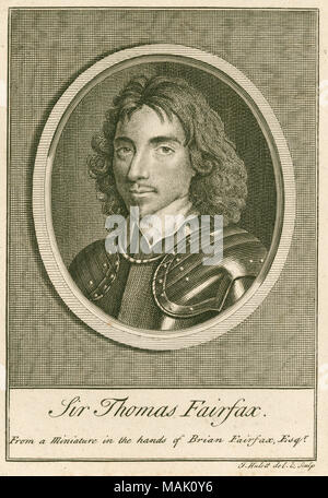 Antike c 1830 Stahlstich, Thomas Fairfax. Thomas Fairfax, 3. Herr Fairfax von Cameron (1612-1671), auch bekannt als Sir Thomas, Herr Fairfax, war ein englischer Edelmann, Peer, Politiker, General, und Parlamentarische Commander-in-chief während des Englischen Bürgerkriegs. Quelle: ORIGINAL GRAVUR Stockfoto