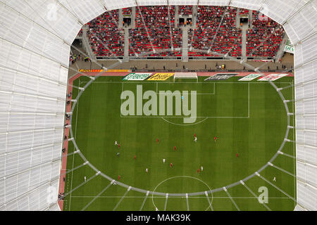 Luftaufnahme, BayArena, Bay Arena, Bayer Leverkusen gegen FSC Mainz 2:2, Fußball-Stadion, Bundesliga, fan Bausteine, Leverkusen, Rheinland,Rhine-We Stockfoto