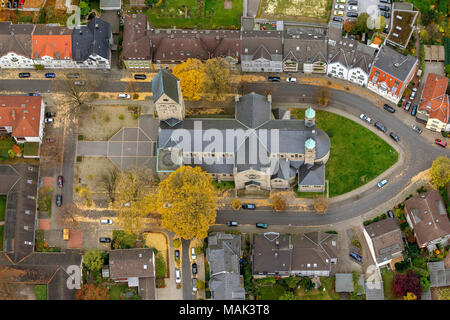 Luftaufnahme, St. Paul's Kirche Recklinghausen im Herbst Laub, Golderner Oktober, Recklinghausen, Ruhrgebiet, Nordrhein-Westfalen, Deutschland, Euro Stockfoto