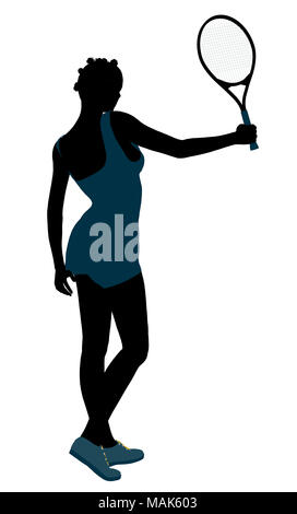 African American female tennis player Art illustration Silhouette auf weißem Hintergrund Stockfoto