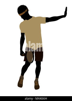 Afrikanische amerikanische Tennisspieler Art illustration Silhouette auf weißem Hintergrund Stockfoto