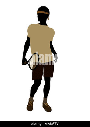 Afrikanische amerikanische Tennisspieler Art illustration Silhouette auf weißem Hintergrund Stockfoto