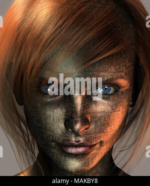 Technologie Frau mit Erde Auge Stockfoto