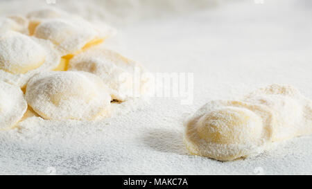 Traditionelle italienische Pasta in Mehl Stockfoto