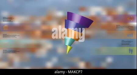 3D-Illustration Infografik Vorlage mit dem Motiv des Horizontal geschnitten Kegel bis zu fünf Farben, die verschoben sind und schräg angeordnet. Einfach anmelden und Stock Vektor