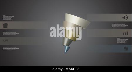 3D-Illustration Infografik Vorlage mit dem Motiv des Horizontal geschnitten Kegel bis zu fünf Farben, die verschoben sind und schräg angeordnet. Einfach anmelden und Stock Vektor