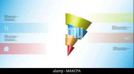 3D-Illustration Infografik Vorlage mit dem Motiv des Horizontal geschnitten Kegel, der vier Teile, die verschoben sind und schräg angeordnet. Einfach anmelden und Stock Vektor