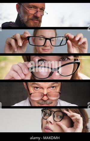 Fotos von Menschen, Männer und Frauen mit Brille. Konzept der Probleme mit Augen Stockfoto