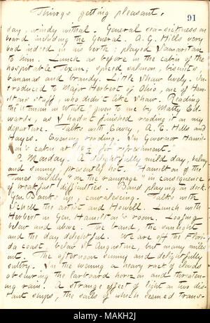 Beschreibt seine Reise in den Süden auf der North Star mit den Banken Expedition. Titel: Thomas Butler Gunn Tagebücher: Band 21, Seite 100, 7. Dezember 1862. Vom 7. Dezember 1862. Gunn, Thomas Butler, 1826-1903 Stockfoto