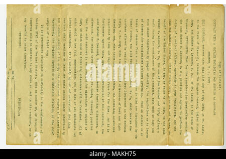 Dies ist der unisgned Kopie der Arzt? s Vertrag für die United States Army für Dr. Esther E. Leonard. Dr. Leonard diente als Vertrag Chirurg während des Ersten Weltkrieges in der U.S. Army Allgemeine Krankenhaus Nr. 1 in New York City und bei einer Evakuierung Krankenhaus in Vichy, Frankreich. Transkription: Kopie des Vertrags. Vertrag MIT EINEM PRIVATEN ARZT FÜR SERVICE ALS VERTRAG CHIRURG, US Armee. Dieser Vertrag trat am 21. Mai 1918, an der St. Louis im Bundesstaat Missouri, zwischen der Surgeon General, United States Army, und Esther E. Leonard, M.D., von St. Louis im Bundesstaat Missouri, Stockfoto
