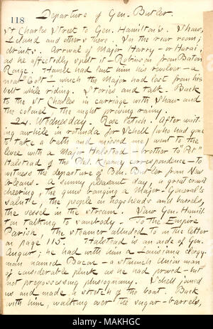 In bezug auf den Weggang von General Butler aus New Orleans. Titel: Thomas Butler Gunn Tagebücher: Band 21, Seite 129, 23. Dezember 1862. 23. Dezember 1862. Gunn, Thomas Butler, 1826-1903 Stockfoto