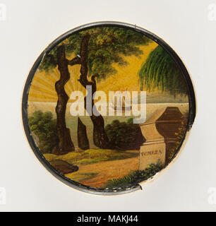 Runde snuffbox mit Deckel mit Szene von Napoleons Grab auf St. Helena und Silhouette Napoleons in Trompe-l'oeil-Effekt zwischen Bäumen auf der linken Seite Titel gemalt: Snuffbox mit Szene von Napoleon Bonaparte's Tomb. zwischen 1821 und 1840. Stockfoto