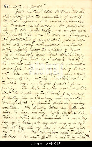 Beschreibt Briefe an Bob Gun von seiner Herrin gesendet, Adelle St. Orme. Transkription:? ǣisn?t diese einen fetten B [Bob] Pistole? s Herrin? ǣAdelle St. Orme? Als sie Stile sich (nach der Nomenklatur der meisten ihrer Klasse) scheint eine viel billiger - konstruiert und Trashier - souled Person. Sie punctuates nur mit Punkten, Zaubersprüche schlecht, missbraucht, schöne Worte (wie? ǣpreamble? Für den Buchstaben!) Angebote in schrill-Roman - wie die Beteuerungen der übertriebenen Leidenschaft abgewechselt mit stürmischen Schuldzuweisungen, manchmal schreiben spürbar unter dem Einfluss von Alkohol. Sie ist unglaublich ironisch über Arnold (George). Sie erzählt Gu Stockfoto