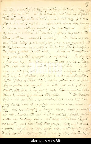 Beschreibt einen Besuch Napoleons Grab und das Palais d+?-?-? Industrie in Paris. Transkription: und die Farbe, die Simulation "sichtbare Herrlichkeit" ruht auf seinen [Napoleons] Grab. Viele Fahnen hängen an den Wänden entlang, sondern als Edenshaw sagte: "Nur ein Deutsch!" Es gibt Gemälde in der Kirche, und ein wachs Bild eines toten Christus in einer Art Glaskasten, vor denen Frauen beten die Abbildung wurde revoltingly suggestive Der seziersaal. Über den Fluss auf das Palais d'Industrie, nach einem kurzen Besuch der Champ de Mars, unvergesslich in der Geschichte. [Crystal] Palace ist ein geräumiges finish Gebäude aus Stein und gl Stockfoto