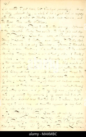 Beschreibt sein Unglück und befürchtet, dass er nie ein Haus seiner eigenen haben. Transkription: Habe ich weggelassen, der letzten Sonntag das Verfahren unten zu setzen. Es war in einer freundlichen, angenehmen Tag, in dem ich ein gutes Angebot in der Firma mit [James] Parton, ein In der Bleecker Street aufgerufen hatte, sah [William] Levison, und die anderen, dann besucht [Matthew] Whitelaw. 15. Montag. Die versuchen, in den Morgen zu schreiben. Am Nachmittag zu den Merkantilen. Parton dort eine Weile. Zu Post Mitte Tag. 16. Dienstag. Down Town, in Picayune Amt aufgefordert, Haney & Levison, Batterie, sah Creecy, Fulton Street, zurück zum Zimmer mit riesigen Pi Stockfoto