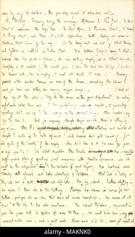 Kommentare zu anderen Boarder in seiner Pension. Transkription: Wo Legen eines seiner Kinder; die offenen Shop jenseits & schnieders arbeitet. 18. Freitag. Zeichnung in den Morgen. Nachmittag nach New York. An der Wall Street & [Charles] Andersons, die Jungen [Fred und Pelham Anderson] Es. Zur Post, zu Robinson Street, zu [177] Canal, Perry Street, und dann, 6 Uhr nähern, zurück; unter Eis in Chatham Street Limousine durch die Art und Weise. Auf der Fähre von Albert Braun erfüllt war, und wir gingen Fulton Street. Sein Bruder George? s Aufsatz in Geschäft zu beginnen hier erwies sich als f Stockfoto