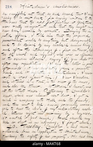 Beschreibt ein kurzes Gespräch mit allgemeinen Heintzelman über einen Artikel Gunn angeblich schrieb. Titel: Thomas Butler Gunn Tagebücher: Band 19, Seite 249, 19. Mai 1862. 19. Mai 1862. Gunn, Thomas Butler, 1826-1903 Stockfoto
