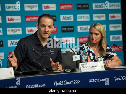 BROADBEACH - AUSTRALIEN 3. APRIL 18: David Grevemberg nimmt an der täglichen Pressekonferenz im Pressezentrum für die 2018 Commonwealth Games, Broadbeach, Gold Coast, Australien auf den 3. April 2018 Credit: Gary Mitchell, GMP-Media/Alamy leben Nachrichten Stockfoto