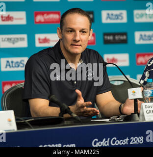 BROADBEACH - AUSTRALIEN 3. APRIL 18: David Grevemberg nimmt an der täglichen Pressekonferenz im Pressezentrum für die 2018 Commonwealth Games, Broadbeach, Gold Coast, Australien auf den 3. April 2018 Credit: Gary Mitchell, GMP-Media/Alamy leben Nachrichten Stockfoto