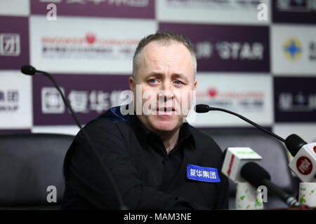 Beijin, Beijin, China. 3 Apr, 2018. Peking, China, 3. April 2018: Scottish Professional snooker player John Higgins besucht eine Pressekonferenz nach einer Partie Snooker China Open 2018 in Peking. Credit: SIPA Asien/ZUMA Draht/Alamy leben Nachrichten Stockfoto