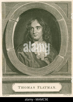 Antike c 1885 Stahlstich, Thomas Flatman. Thomas Flatman (1635-1688) war ein englischer Dichter und Maler. Quelle: ORIGINAL GRAVUR Stockfoto