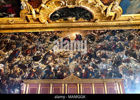 Paradies Paintng Tizian und Tintoretto 1587 Sala del Maggior Consiglo Palazzo, Ducale Dogenpalast Venedig Italien. Doge's Palace war die Residenz des Ve Stockfoto