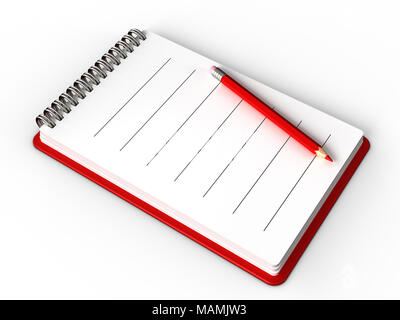 3D-Darstellung von Notepad auf weißem Hintergrund Stockfoto