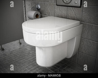 Moderne wc in Toilette mit grauen Steinen bedeckt. 3D-Darstellung. Stockfoto