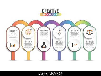 Sechs Schritte Infografiken - kann illustrieren eine Strategie, Workflow oder Arbeiten im Team. Stock Vektor