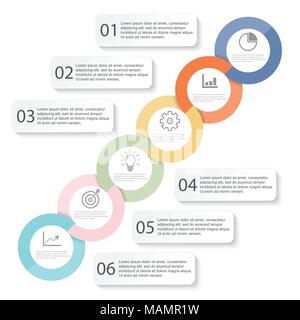 Vorlage Timeline Infografik farbige horizontale Position für sechs nummerierten kann für Workflow, Banner, Grafik, Web Design verwendet werden, Flächendiagramm Stock Vektor